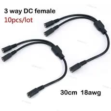 10 Peças 30CM 18awg 3 Vias DC Fêmea Adaptador De Alimentação Cabo Divisor 1 Para 2 Fêmeas 2 5.5 * 2.1mm Conector Extensã