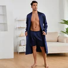 Conjunto de pijama masculino transfronteiriço Yao Ting com shorts, roupa de casa de cor sólida, conjunto de roupão e sho