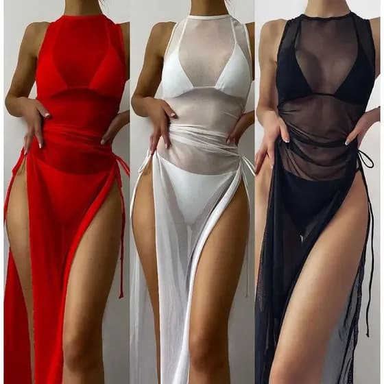 Roupa de praia feminina Conjunto biquíni + saída praia Biquíni praia Novo europeu americano cor sólida biquíni blusa pra