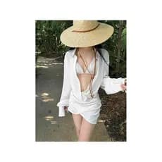 Biquíni praia Biquíni brasileiro Roupa de praia feminina Ins Seaside praia férias biquíni camisa saia maiô feminino conj
