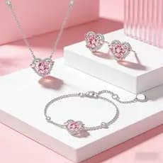 Conjunto de três peças em prata S925 com colar/pulseira/brincos Coração Guardião - Presente de Aniversário