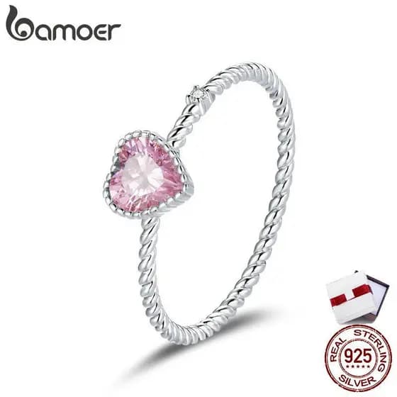 Pingente de Coração Rosa em Prata Esterlina 925 Genuína Bamoer para Mulheres, Joia Elegante e Exquisita, Presente BSR157