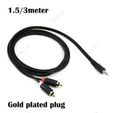 Banhado A Ouro 1.5m/3M 3.5MM 2 Rca Macho Cabo De Áudio 3.5MM jack Para Fio Estéreo Telefone MP3 DVD Amplificador BR23B3