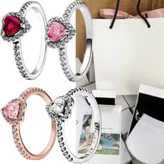 Conjunto de Anéis de Prata S925, Conjunto de Anéis de Coração Femininos, Inclui Caixa e Saco de Armazenamento S0A4