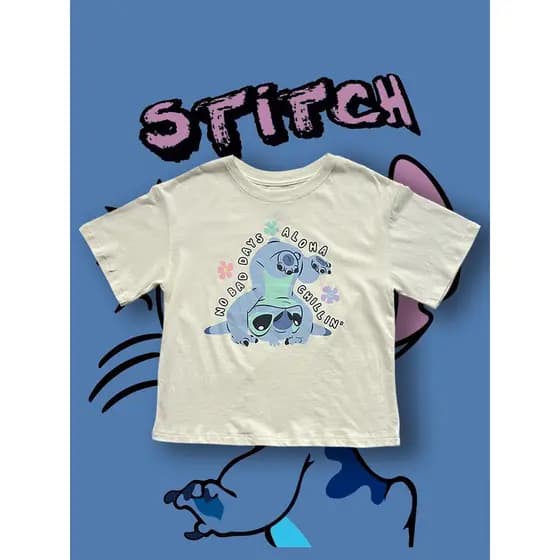 Camiseta com estampa Camiseta cropped Blusa feminina de verão Apenas 43 peças americano único bonito dos desenhos animad