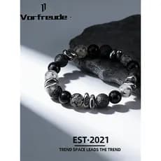 Pulseira com Pingente Pulseira de Tecido Trançada Kit Conjunto Pulseiras Pulseira de pedra Irregular de 10mm, padrão de