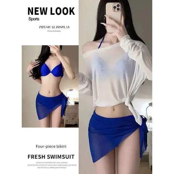 Conjunto biquíni + saída praia Biquíni conjunto Roupa de praia feminina Klein azul branco biquíni maiô feminino grandes
