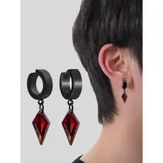 Brinco Ear Cuff Brinco Argola Feminino Brinco Stud / Brinco Botão Sem piercing vermelho zircão orelha clipe brincos home