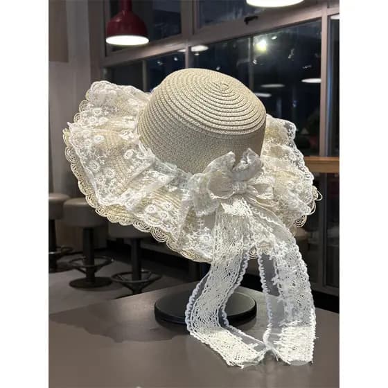 chapeu praia chapeu de praia chapeu country feminino Verão beira-mar praia chapéu de palha feminino ao ar livre laço arc