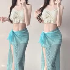 Biquíni conjunto Roupa de praia feminina Conjunto biquíni + saída praia Biquíni dividido maiô feminino Bali ilha férias