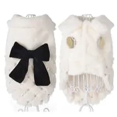 Moda Inverno Roupas Para Cães De Estimação Elegante Branco Filhote De Cachorro Pet Gato Casaco Jaquetas Pele Arco Nó Chi
