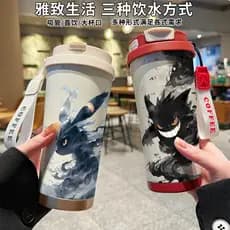 garrafa de água térmica garrafa térmica de água garrafa térmica Tinta Pokémon Gengar Pikachu copo térmico de palha de