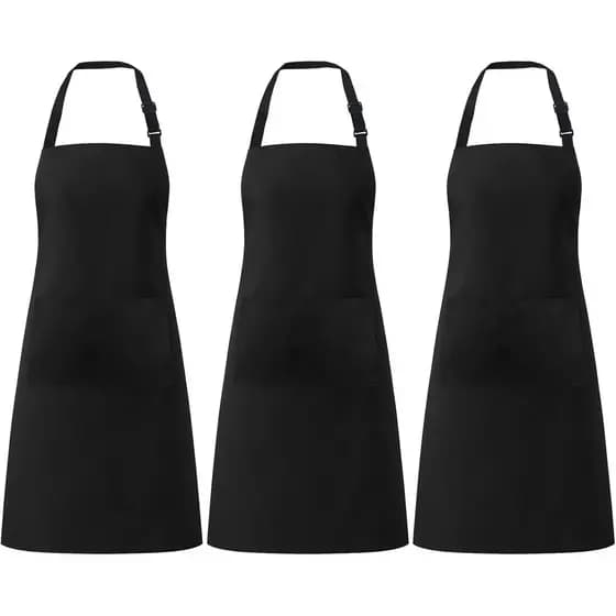 Conjunto de 3 Aventais Pretos para Mulheres com Bolsos, Avental de Cozinha Ajustável e Resistente à Água, Avental Unisse