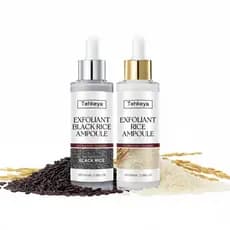 Essência Esfoliante de Arroz Preto e Branco & Peeling de Arroz, 2 Peças de Sérum Facial de Arroz Branco e Preto para Rem