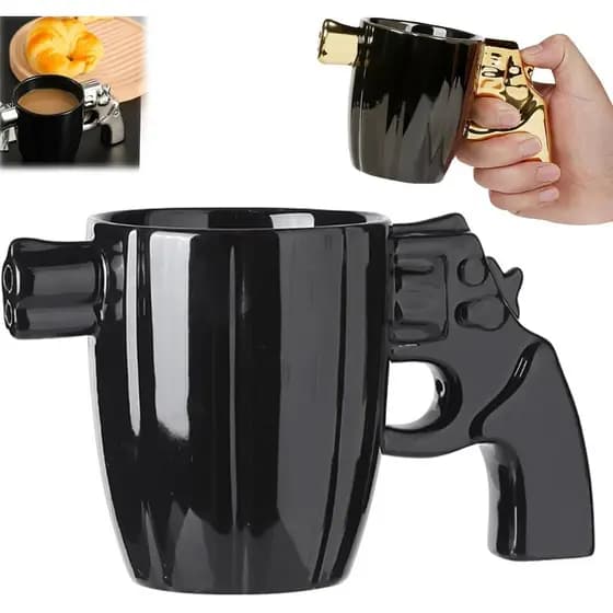 Caneca de Café JOYO Revolver, Caneca de Café de Cerâmica com Design de Revólver 2025, com Cabo de Arma, Caneca de Arma F