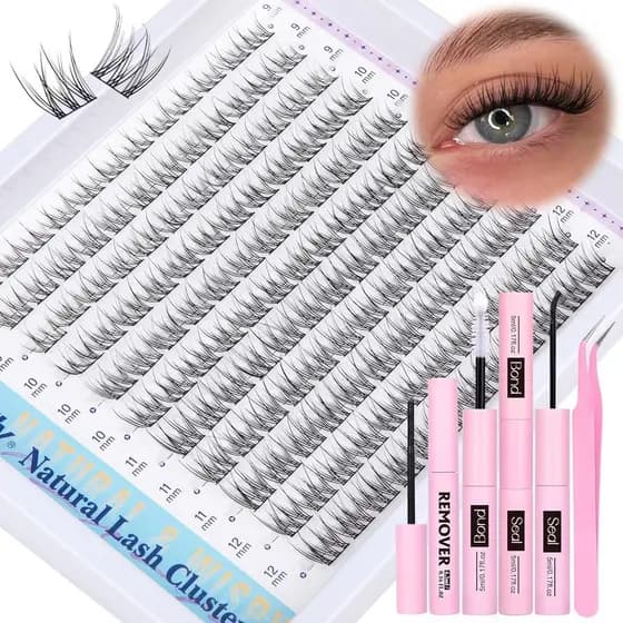 Kit de Cílios Naturais em Cluster para Extensão DIY, Kit de Extensão de Cílios Wispy, Kit de Cílios Individuais em Forma