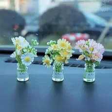 3 Peças de Acessórios para Carro, Decorações de Carro com Flores de Margarida Fofas, Ornamentos Estéticos Miniatura para