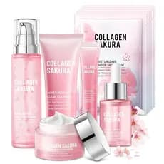Conjunto de Cuidados com a Pele Sakura para Adolescentes, Kit de Cuidados com a Pele 10 em 1 para Viagem com Colágeno, H