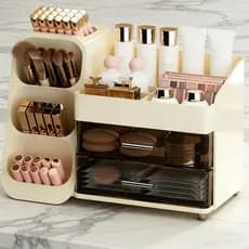 Organizador de Maquiagem Grande Covzoe com Suporte para Pincéis, Espaçosa Caixa de Exibição de Cosméticos com Gavetas pa