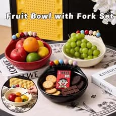 Tigela De Frutas Com Garfo Conjunto Salada Prato De Servir Comida Garfos Iogurte Utensílios Para Lanche acebnbr