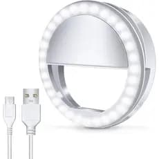 Meifigno Anel de Luz para Selfie, [Recarregável] com 36 Luzes LED, Brilho Ajustável em 3 Níveis, Clipe para Telefone Com