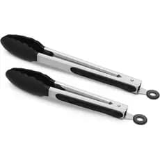 Conjunto de 2 Pinças de Cozinha Pretas, Silicone Premium Sem BPA, Antiaderentes, Aço Inoxidável, Para Churrasco, Cozimen