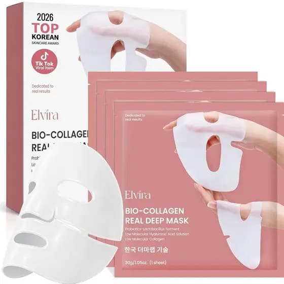 Máscara Facial Hidratante Noturna Elvira Bio-Colágeno Real Deep com Ácido Hialurônico, Máscara Facial Coreana para Hidra