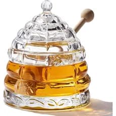 PAULSWAY Pote de Mel de Cristal para Colmeia de 9 oz com 2 Colheres - Elegante Jarra de Vidro para Mel com Tampa, Dispen