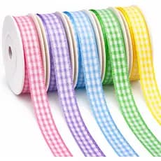 KINGLAKE 5 Rolos de Fita Xadrez Pastel - 3/8 x 50 Jardas, Fita Xadrez para Páscoa, Chá de Bebê, Embalagem de Presentes,