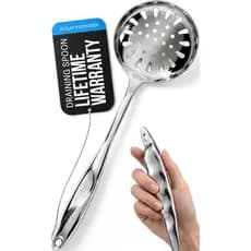 Colher Perfurada de Aço Inoxidável Zulay Kitchen - Colher Grande de 14,5” para Escorrer e Servir - Resistente ao Calor,