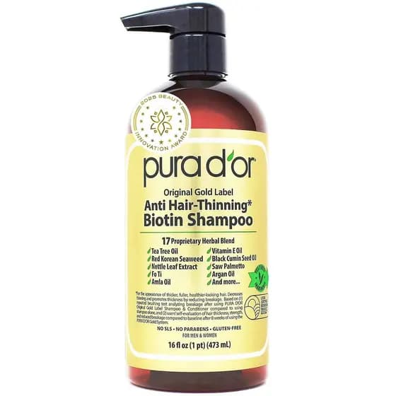 PURA D'OR Original Gold Label Anti-Thinning Shampoo - CLINICALLY TESTED - Biotin & Argan Oil – Sulfate-Free Strengthenin