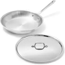 All-Clad D3 ®   Frigideira de Aço Inoxidável de 12 Polegadas com Tampa - Fabricada nos EUA - A Utensílio de Cozinha Prof