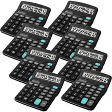 Conjunto de 8 calculadoras de mesa para escritório, calculadora básica solar de 12 dígitos com dupla alimentação, calcul