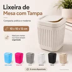 Lixeira de Mesa com Tampa Basculante | Mini Lixeira Organizadora para Escritório, Quarto, Banheiro
