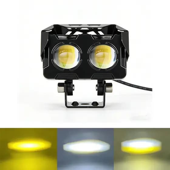 Farol de Motocicleta, Tricolor, Farol LED Duplo à Prova d'Água, Farol de Longo e Curto Alcance