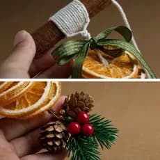 Enfeite pendurado com atmosfera natalina laranja para decoração de carro.