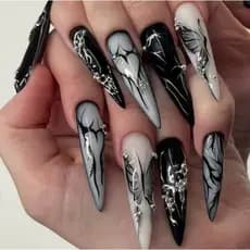 Unhas postiças luxuosas com efeito olho de gato em folha de ouro e ponta francesa com strass 3D K6ST