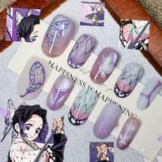 [Em Estoque] Unhas Postiças Ovais Curtas com Arte de Fã do Anime Shinobu CBCK