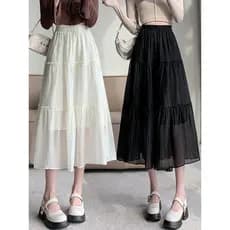 Estilo suave Chiffon saia feminina pequena saia de fadas primavera verão comprimento médio bolo francês guarda-chuva sai