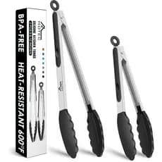 Pinças de Cozinha Premium HOTEC em Aço Inoxidável com Pontas de Silicone, Conjunto de 2 - 9" e 12" 7ERI