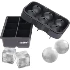 Formas de Gelo Ticent (Conjunto de 2), Formas de Gelo Esféricas de Silicone para Whisky com Tampas e Formas de Gelo Quad