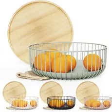 Cesta de Frutas Libken com Tampa de Bambu de Madeira - Fruteira para Balcão de Cozinha - Recipiente para Frutas, Batatas