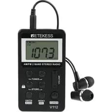 Rádio de bolso Retekess V112 AM FM, rádio digital com fone de ouvido, bateria recarregável com display LCD para caminhad