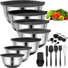 CHAREADA Conjunto de Tigelas para Misturar com Tampas Herméticas, 18 Peças de Aço Inoxidável Coloridas com Fundo de Sili