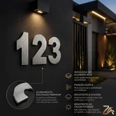 Número Residencial Prata ACM 12 Cm Alumínio Escovado Super Resistente