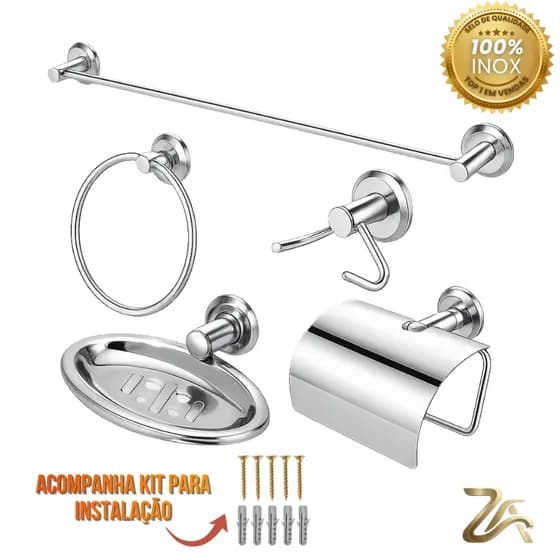 Kit Acessórios Stander 5 Peças Banheiro Inox Completo Cromado