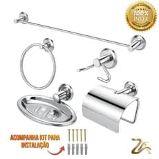 Kit Acessórios Stander 5 Peças Banheiro Inox Completo Cromado