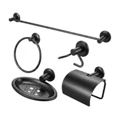 Kit Acessórios Banheiro Stander Preto 5 Peças- Inox Alumínio Conjunto de Banheiro Completo
