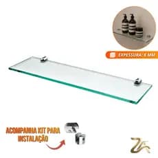 Prateleira De Vidro 40x10, 50x10 Nicho Para Banheiro Suporte Porta Shampoo Multiuso 6mm