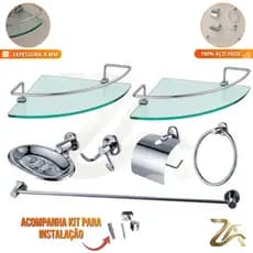 Kit Acessórios para Banheiros 7 peças com 2 Porta Shampoo Canto - Acompanha Parafusos